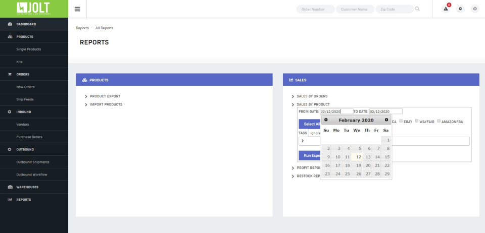 screenshot of Jolt Fulfillment System